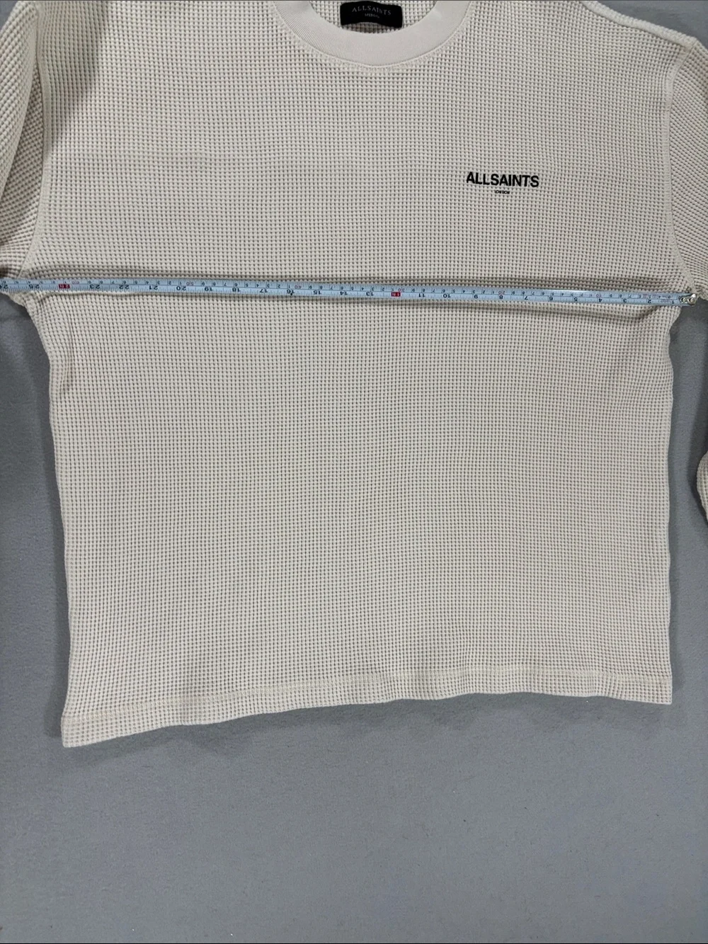 AllSaints Men’s Smoke White Waffle Crewneck Sweater M